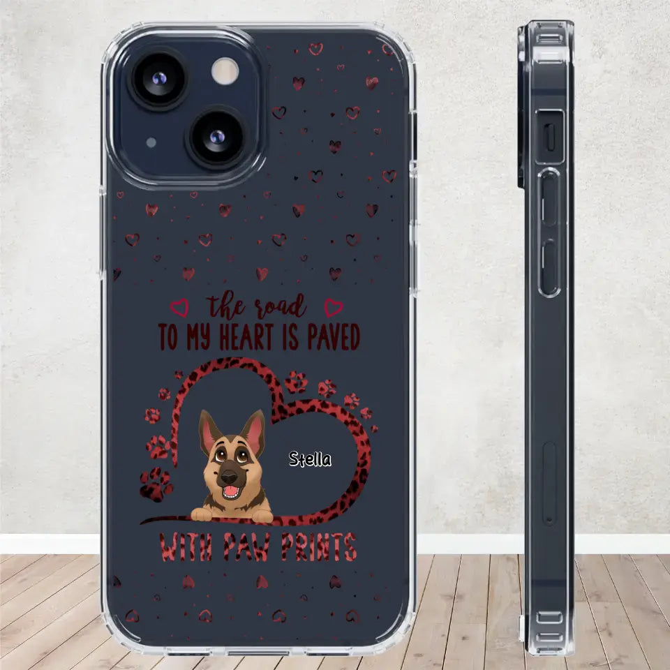 The Road To My Heart Is Paved With Paw Prints - Custom Name - Personalized Gifts For Dog Lovers - iPhone Clear Phone Case