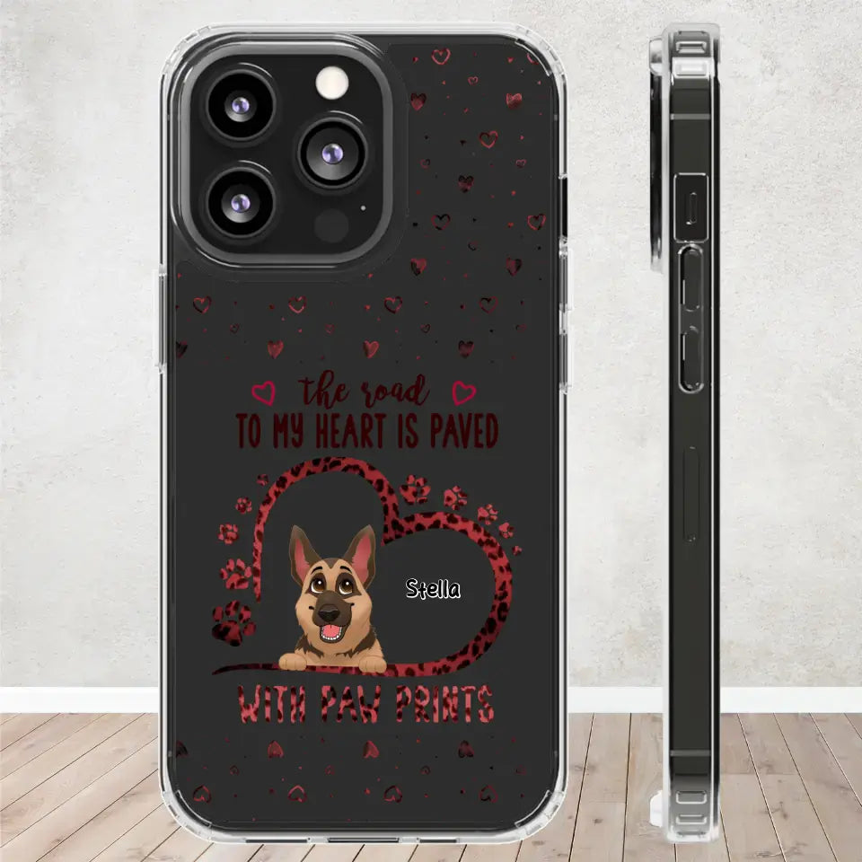 The Road To My Heart Is Paved With Paw Prints - Custom Name - Personalized Gifts For Dog Lovers - iPhone Clear Phone Case