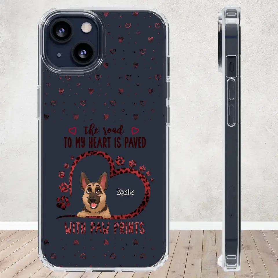 The Road To My Heart Is Paved With Paw Prints - Custom Name - Personalized Gifts For Dog Lovers - iPhone Clear Phone Case