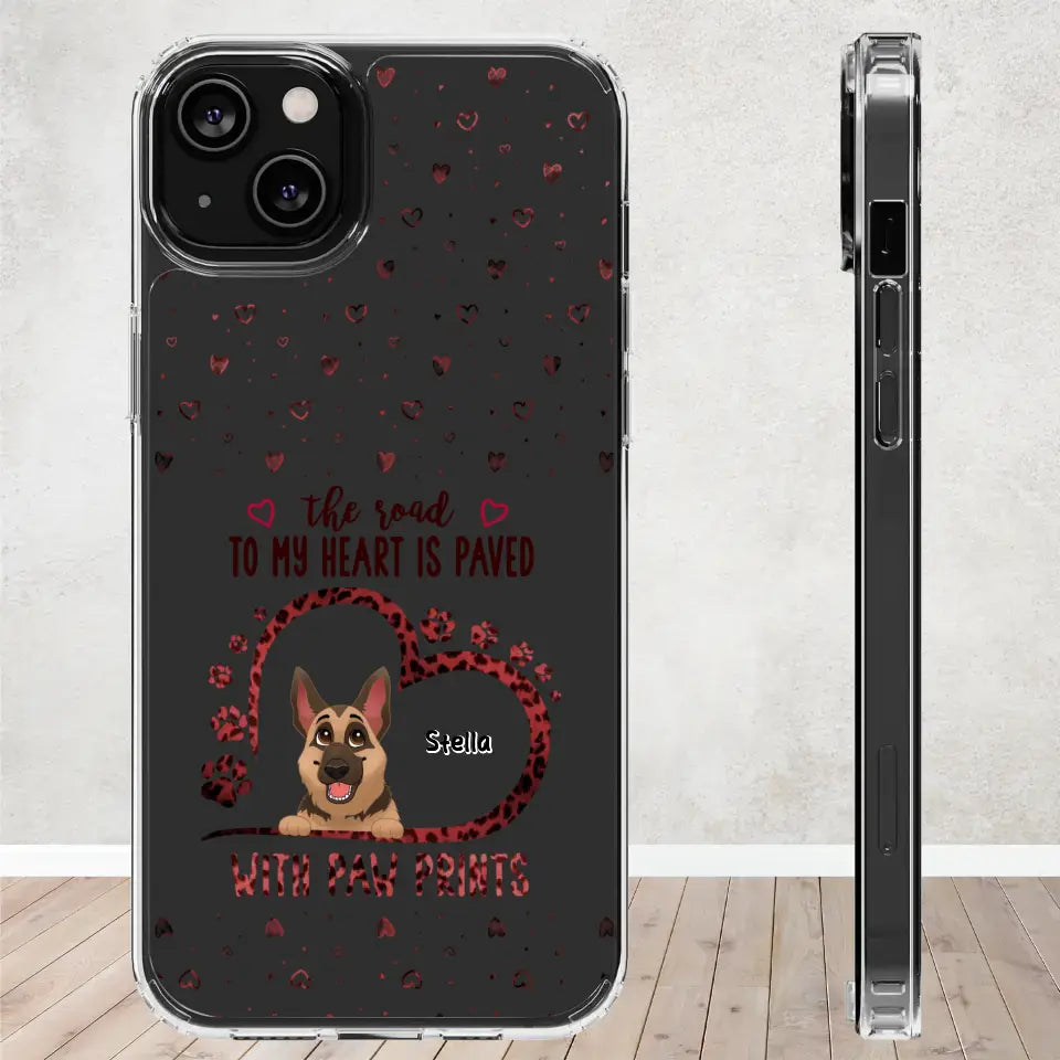 The Road To My Heart Is Paved With Paw Prints - Custom Name - Personalized Gifts For Dog Lovers - iPhone Clear Phone Case