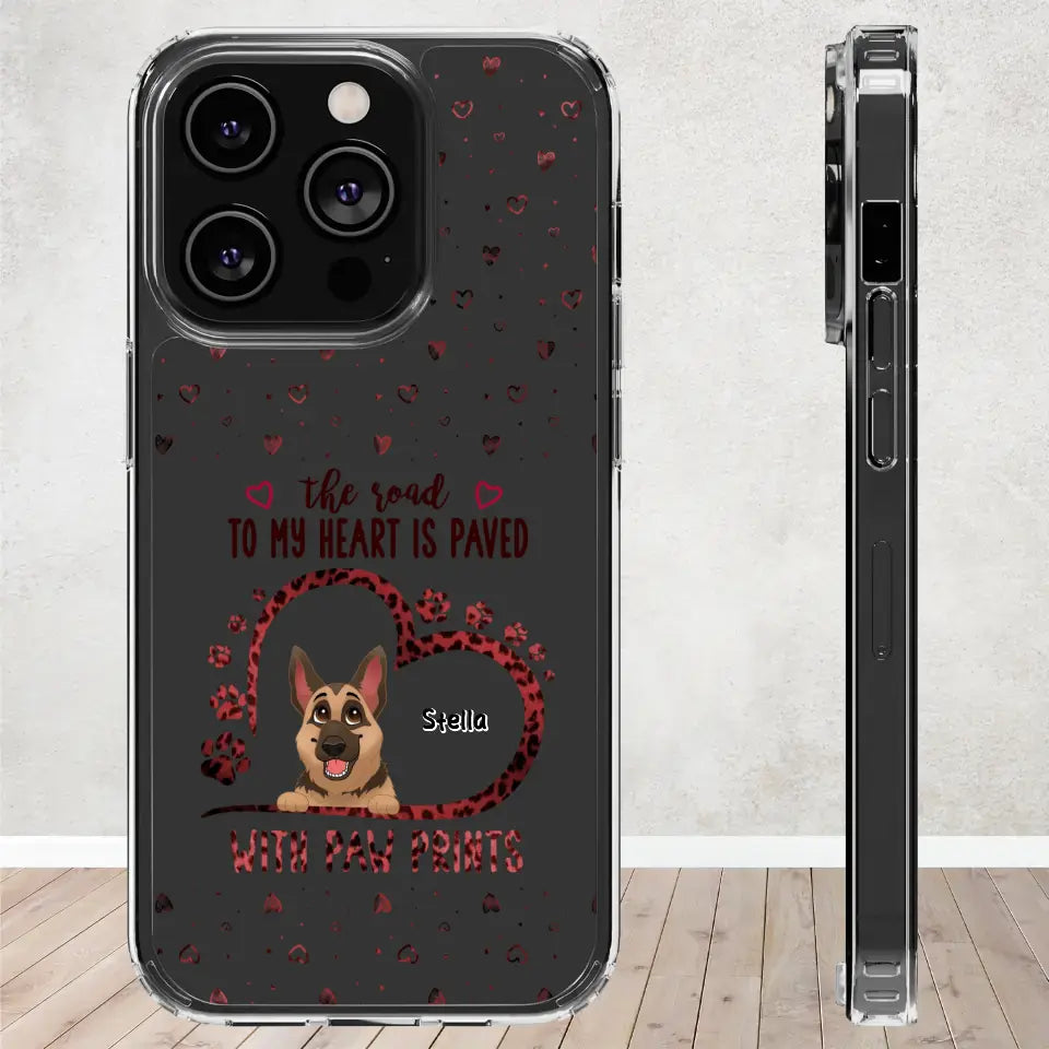 The Road To My Heart Is Paved With Paw Prints - Custom Name - Personalized Gifts For Dog Lovers - iPhone Clear Phone Case