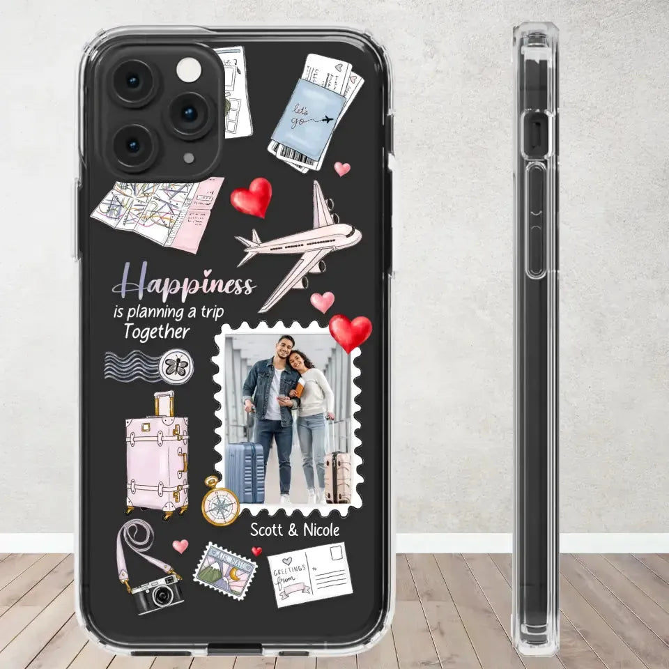 Happiness Is Planning A Trip Together - Personalized Gifts For Couples - Clear Phone Case