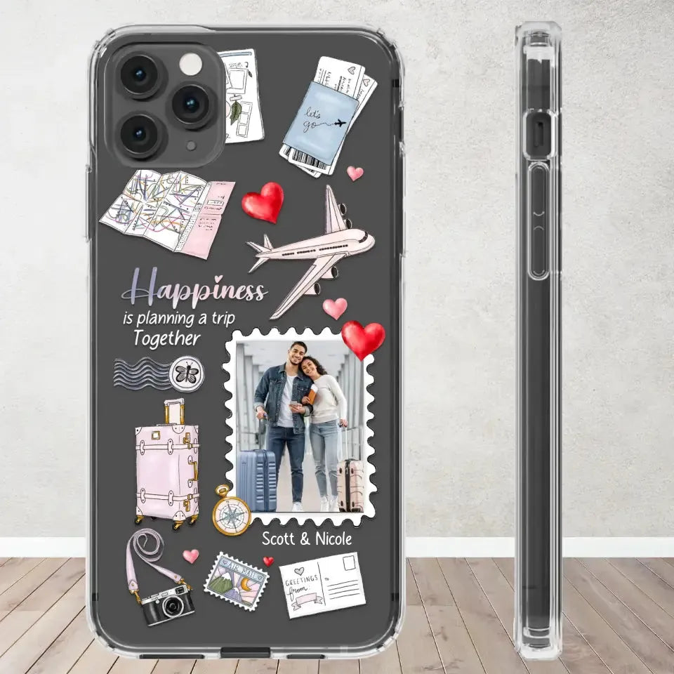 Happiness Is Planning A Trip Together - Personalized Gifts For Couples - Clear Phone Case