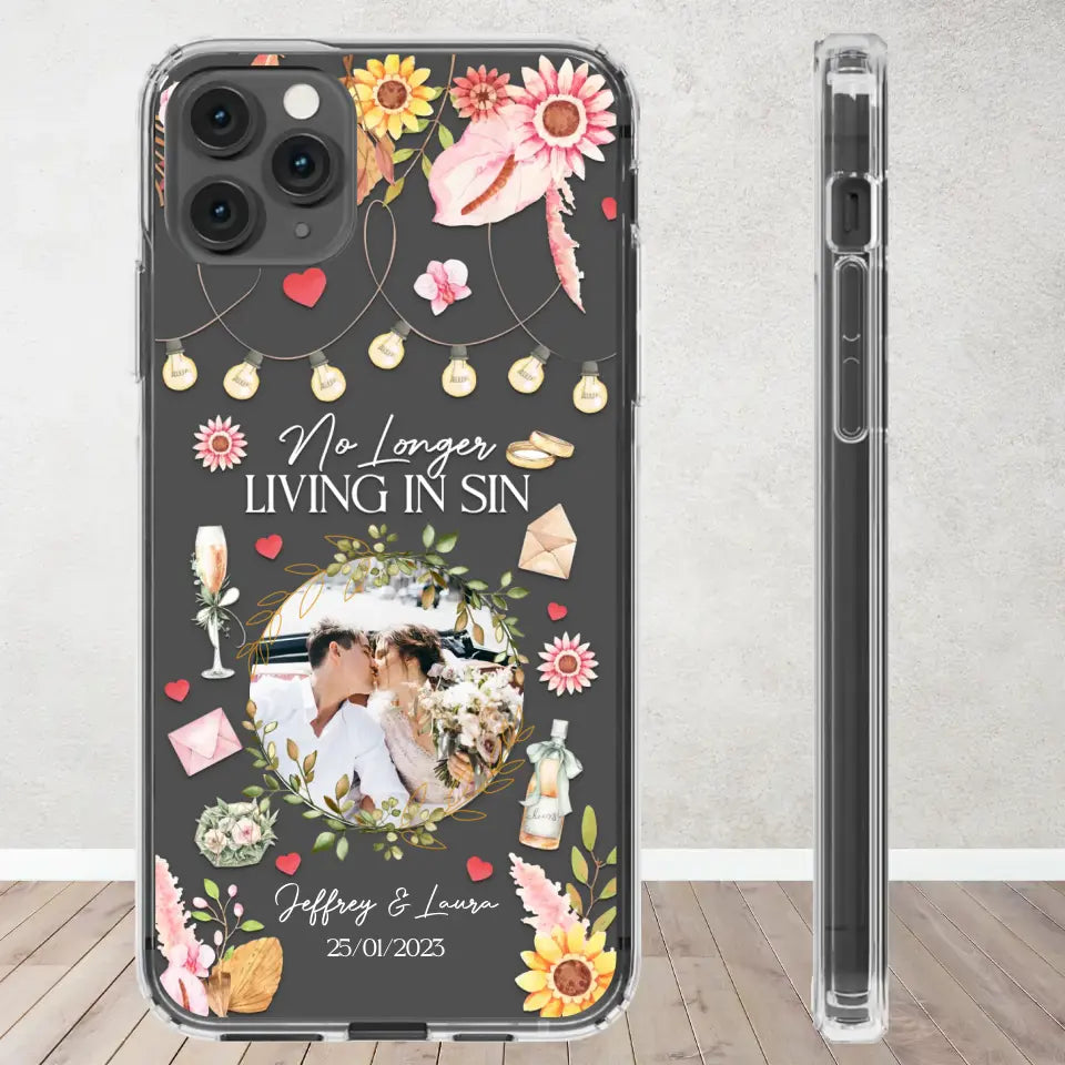 No Longer Living In Sin - Personalized Gifts For Couples - Clear Phone Case