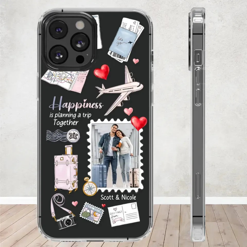 Happiness Is Planning A Trip Together - Personalized Gifts For Couples - Clear Phone Case