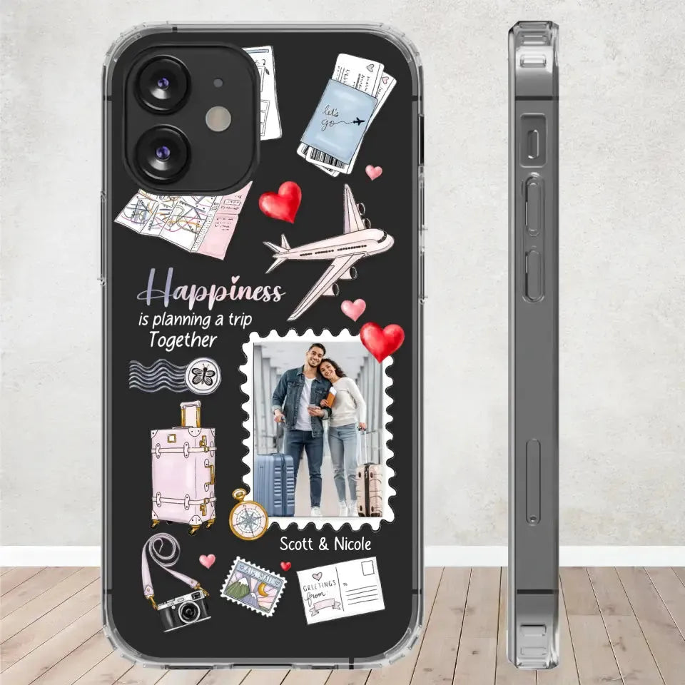 Happiness Is Planning A Trip Together - Personalized Gifts For Couples - Clear Phone Case