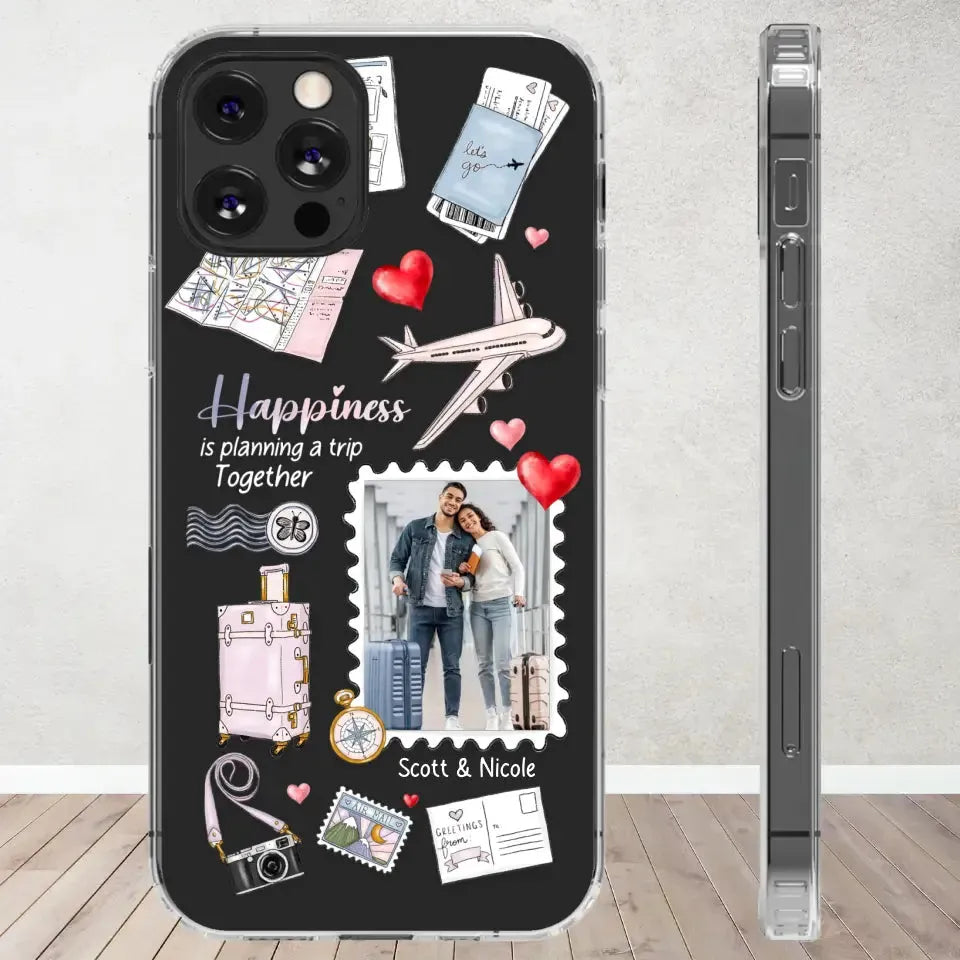 Happiness Is Planning A Trip Together - Personalized Gifts For Couples - Clear Phone Case