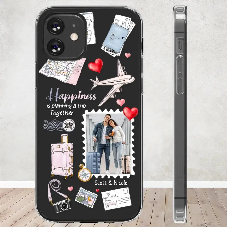 Happiness Is Planning A Trip Together - Personalized Gifts For Couples - Clear Phone Case