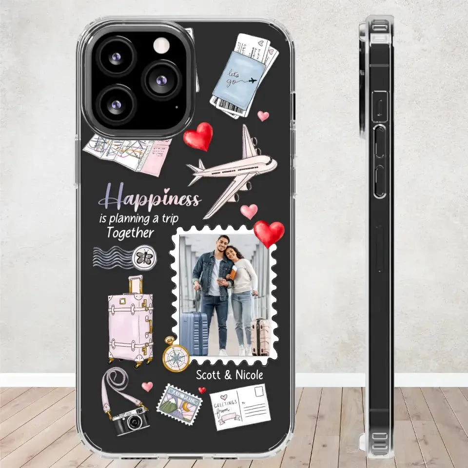 Happiness Is Planning A Trip Together - Personalized Gifts For Couples - Clear Phone Case