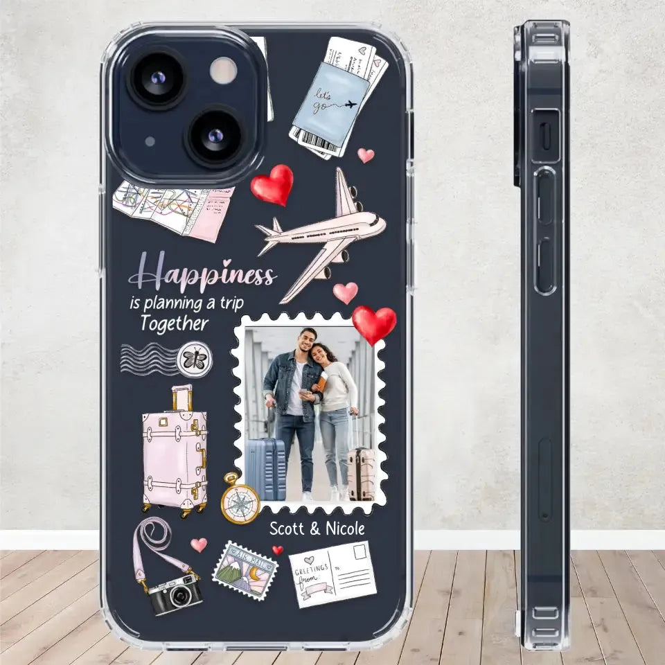 Happiness Is Planning A Trip Together - Personalized Gifts For Couples - Clear Phone Case