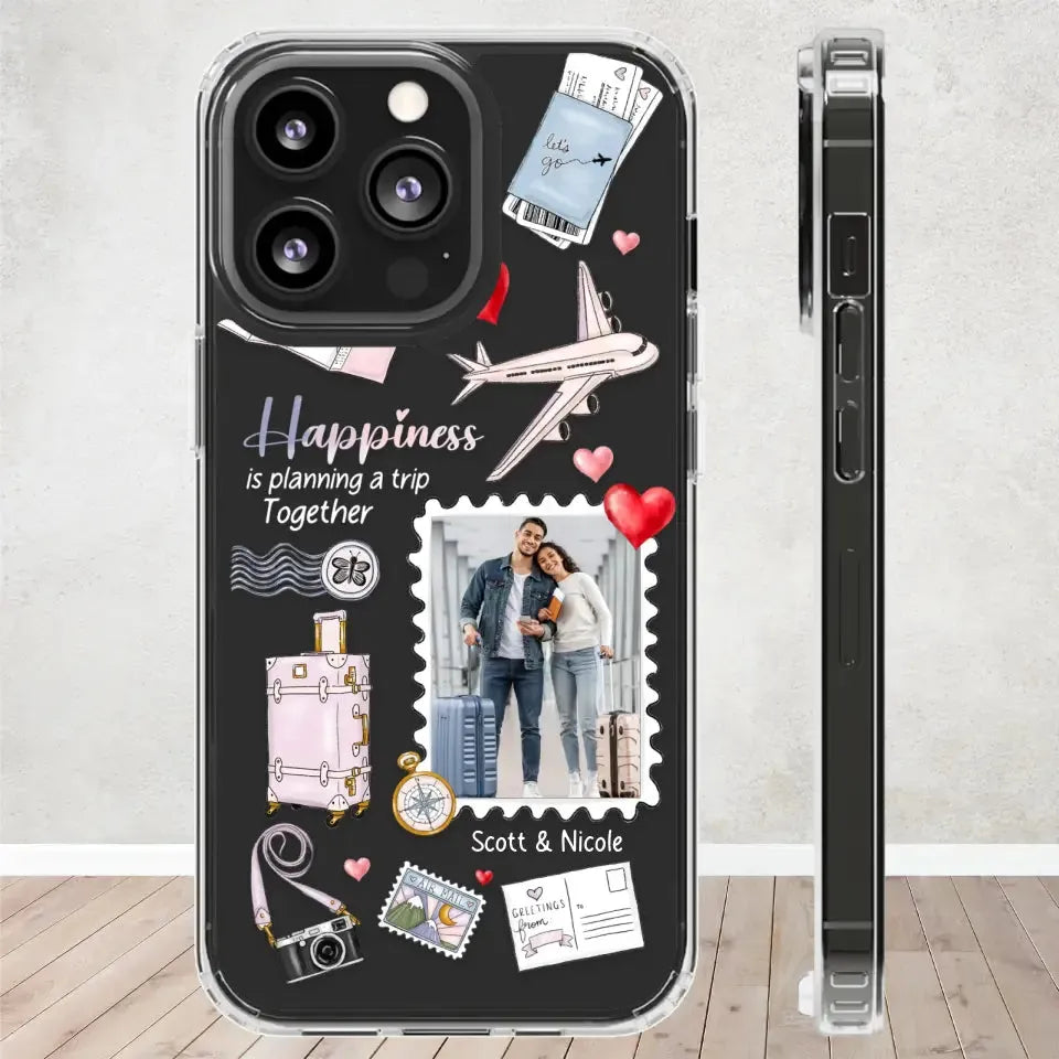 Happiness Is Planning A Trip Together - Personalized Gifts For Couples - Clear Phone Case