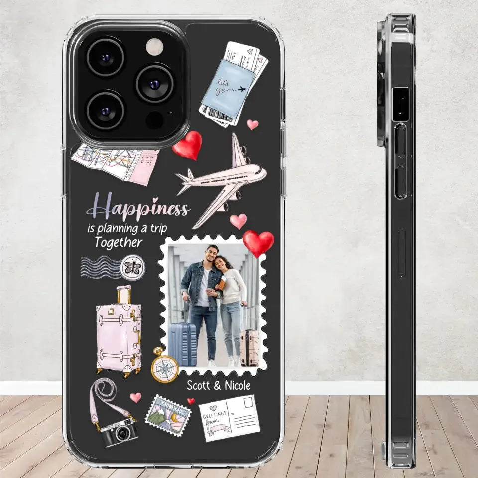 Happiness Is Planning A Trip Together - Personalized Gifts For Couples - Clear Phone Case