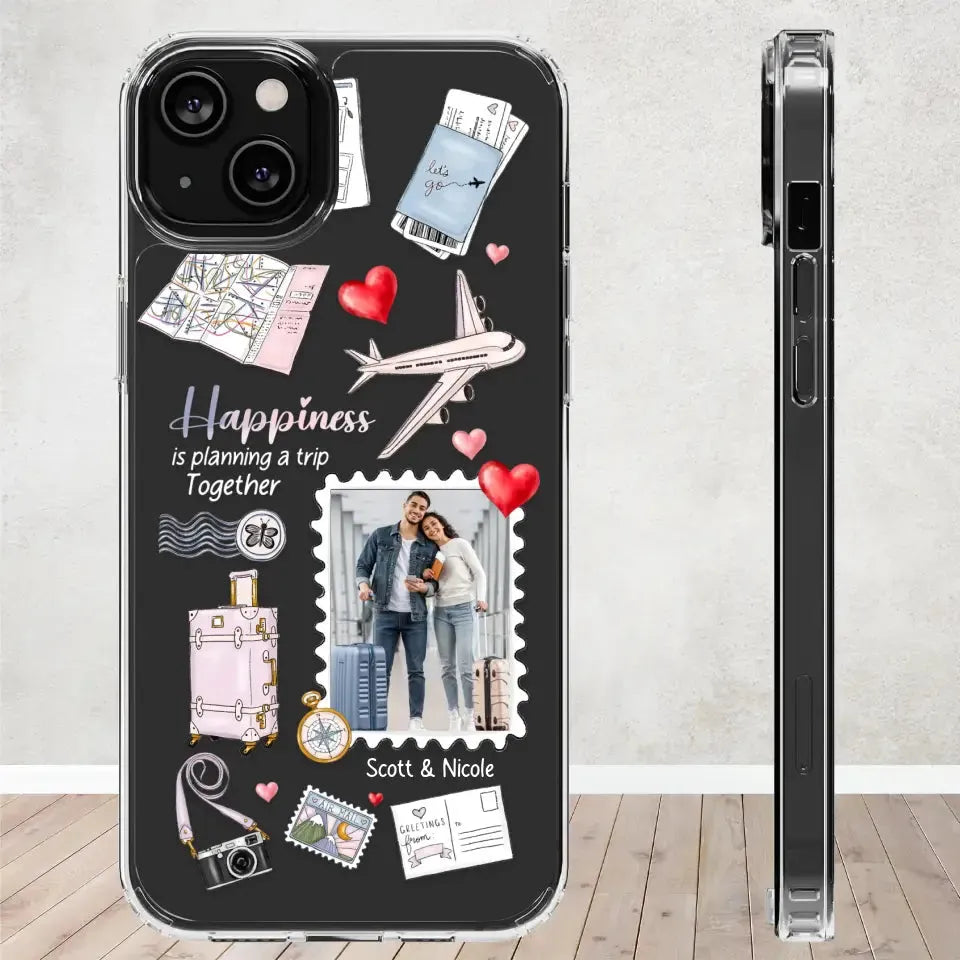 Happiness Is Planning A Trip Together - Personalized Gifts For Couples - Clear Phone Case