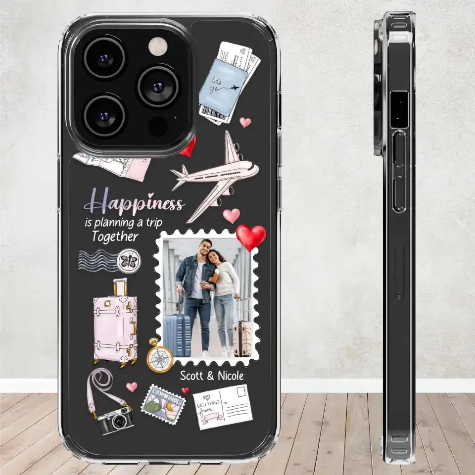 Happiness Is Planning A Trip Together - Personalized Gifts For Couples - Clear Phone Case