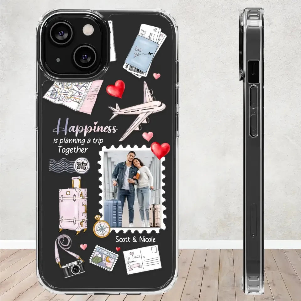 Happiness Is Planning A Trip Together - Personalized Gifts For Couples - Clear Phone Case