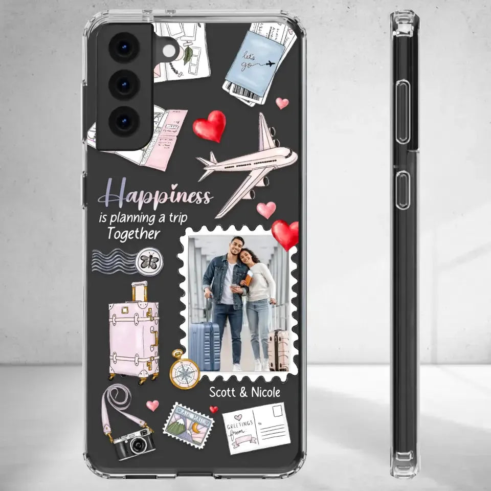 Happiness Is Planning A Trip Together - Personalized Gifts For Couples - Clear Phone Case