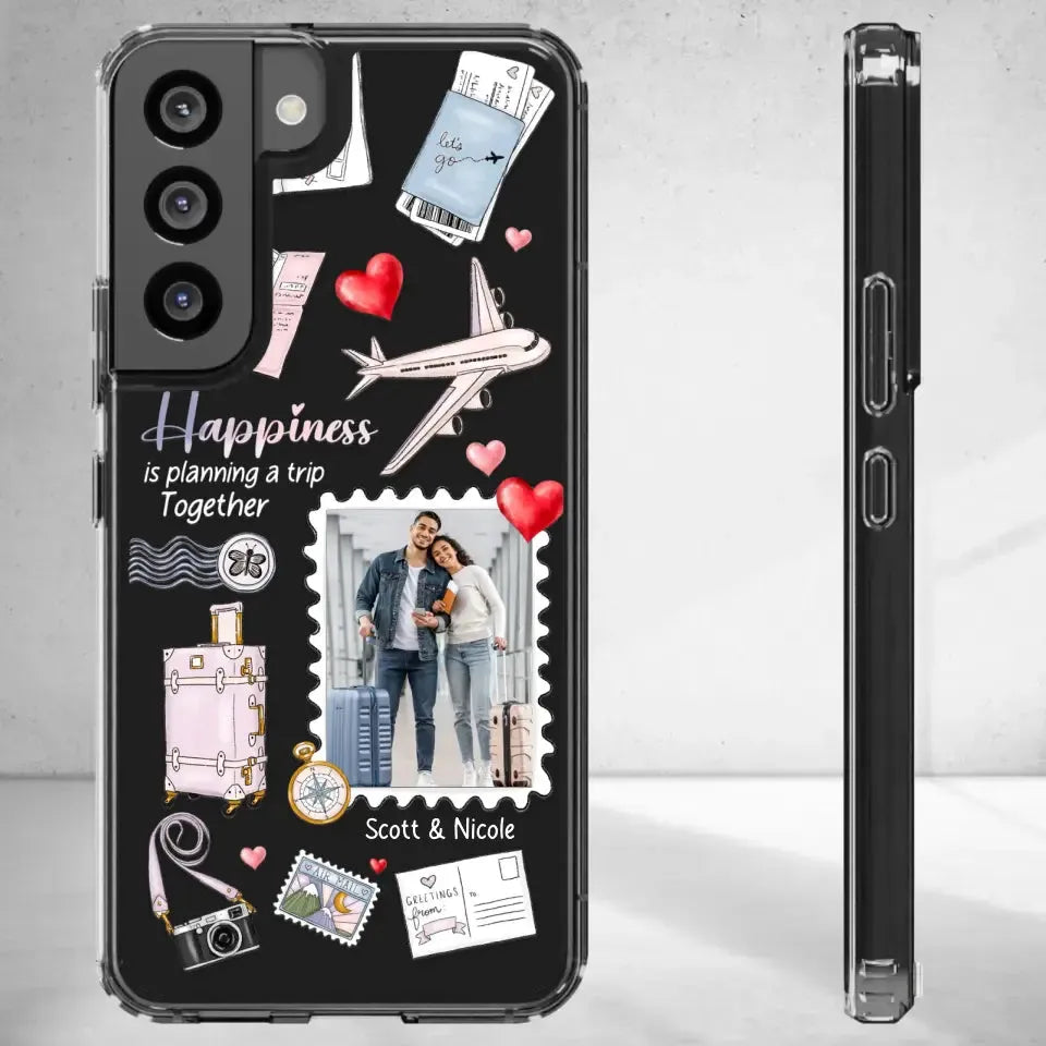 Happiness Is Planning A Trip Together - Personalized Gifts For Couples - Clear Phone Case