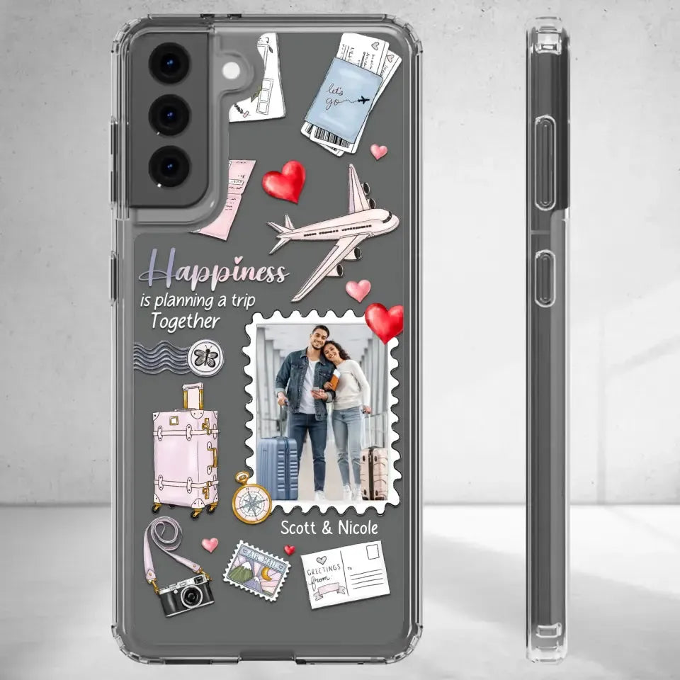 Happiness Is Planning A Trip Together - Personalized Gifts For Couples - Clear Phone Case