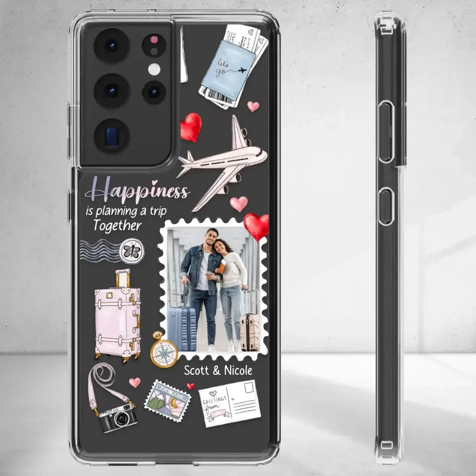 Happiness Is Planning A Trip Together - Personalized Gifts For Couples - Clear Phone Case