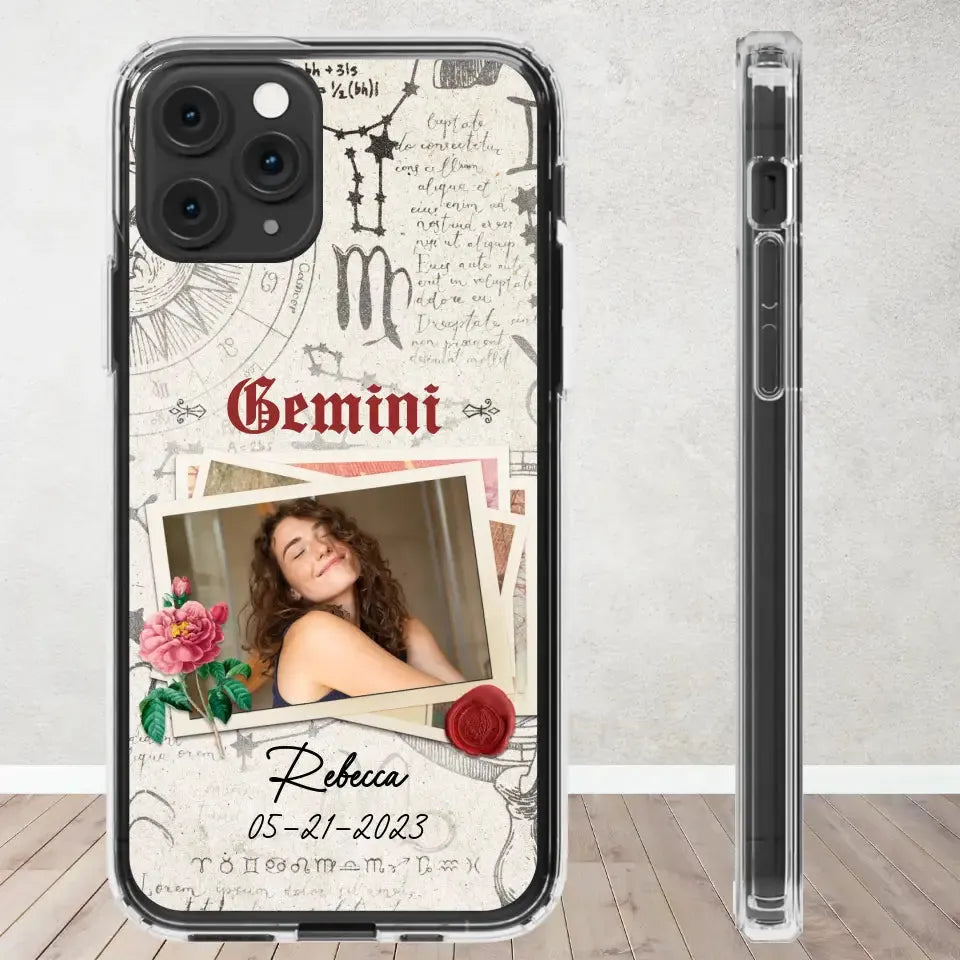 Vintage Zodiac - Custom Photo - Personalized Gifts For Her - Clear Phone Case