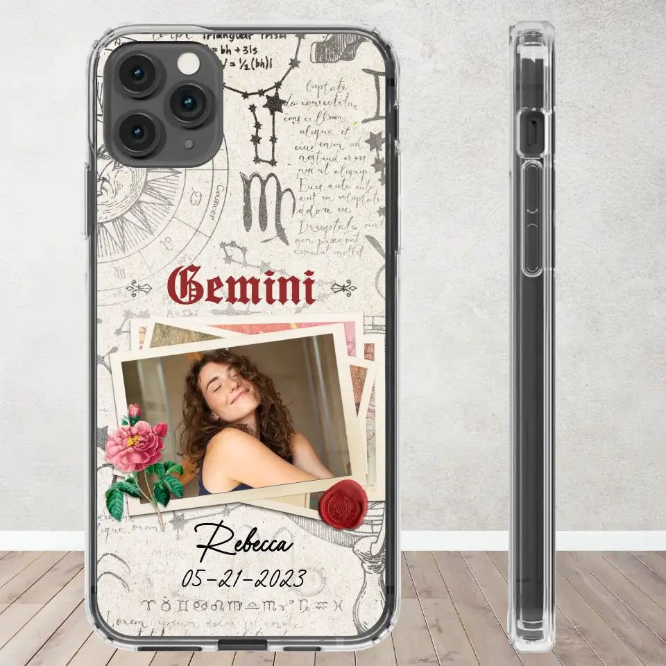 Vintage Zodiac - Custom Photo - Personalized Gifts For Her - Clear Phone Case