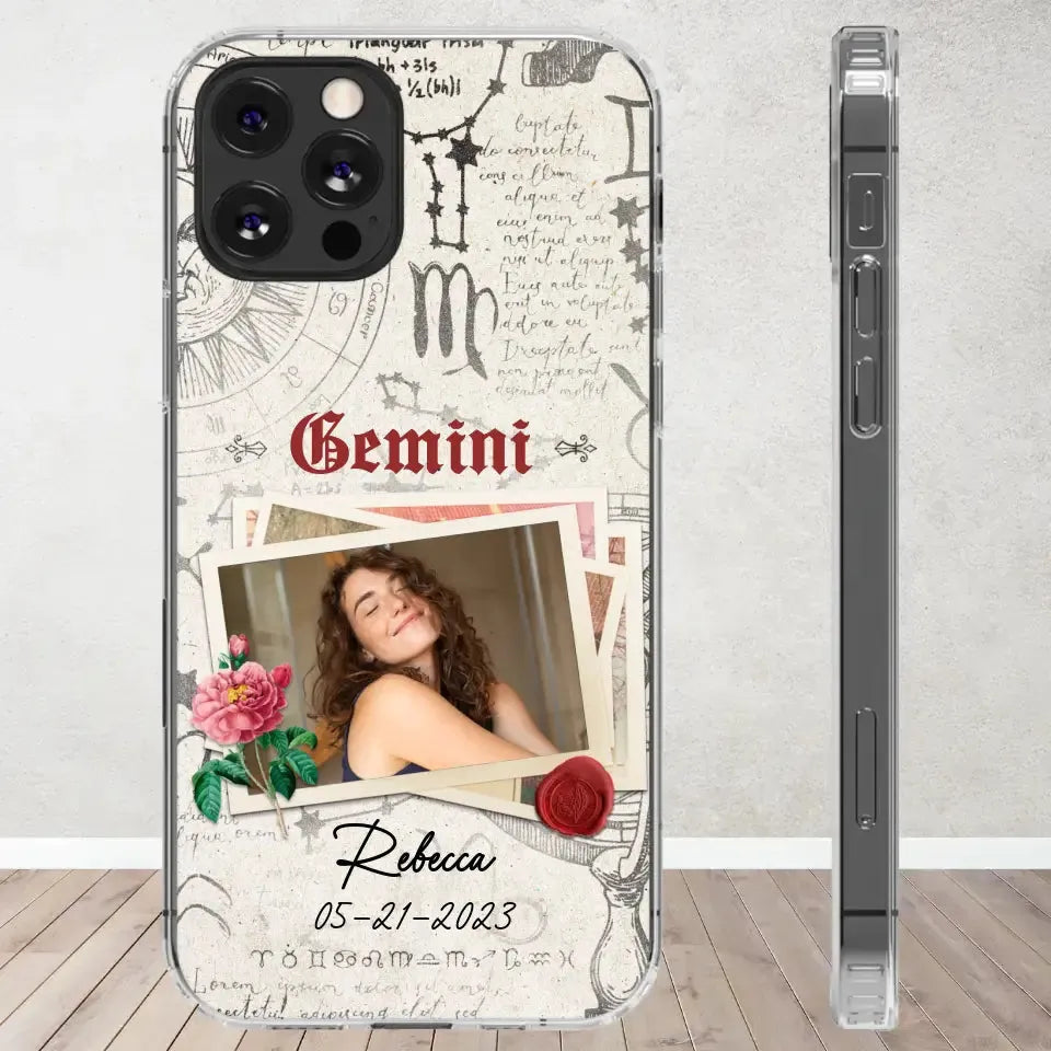 Vintage Zodiac - Custom Photo - Personalized Gifts For Her - Clear Phone Case