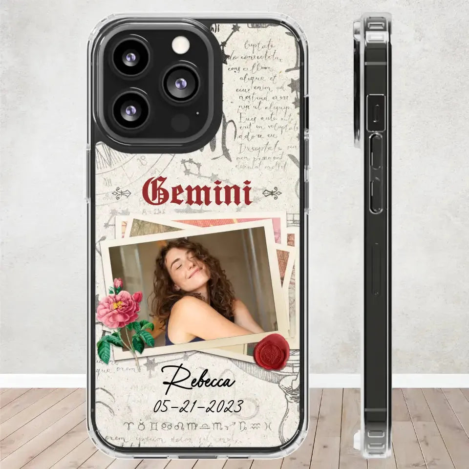 Vintage Zodiac - Custom Photo - Personalized Gifts For Her - Clear Phone Case