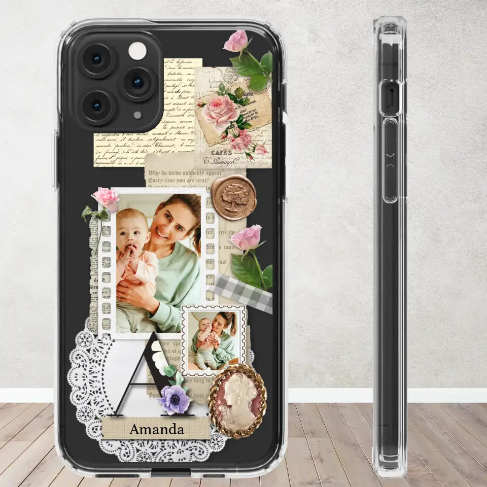 Vintage Mom & Flowers Alphabet - Custom Photo - Personalized Gifts For Mom - Clear Phone Case