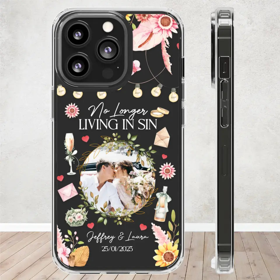 No Longer Living In Sin - Personalized Gifts For Couples - Clear Phone Case