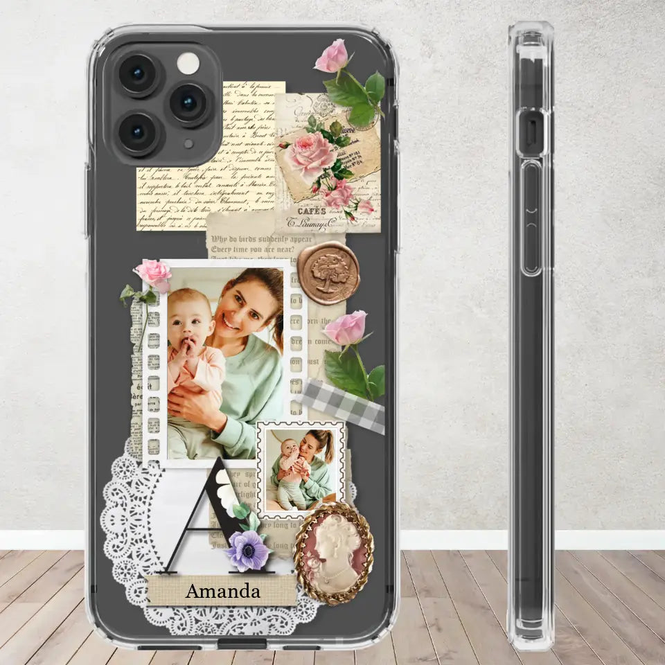 Vintage Mom & Flowers Alphabet - Custom Photo - Personalized Gifts For Mom - Clear Phone Case