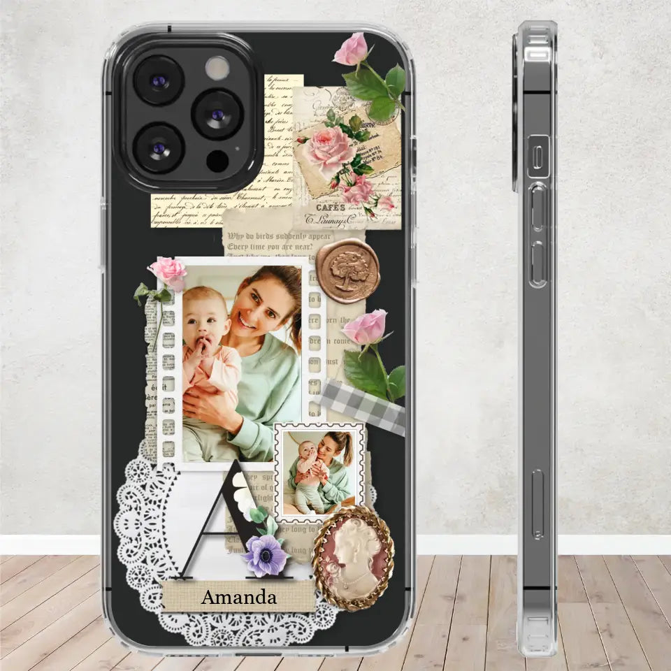 Vintage Mom & Flowers Alphabet - Custom Photo - Personalized Gifts For Mom - Clear Phone Case