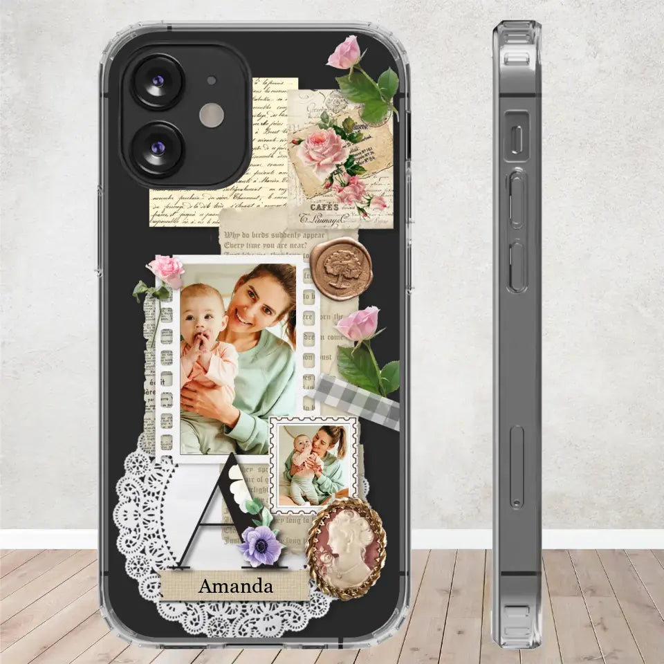 Vintage Mom & Flowers Alphabet - Custom Photo - Personalized Gifts For Mom - Clear Phone Case