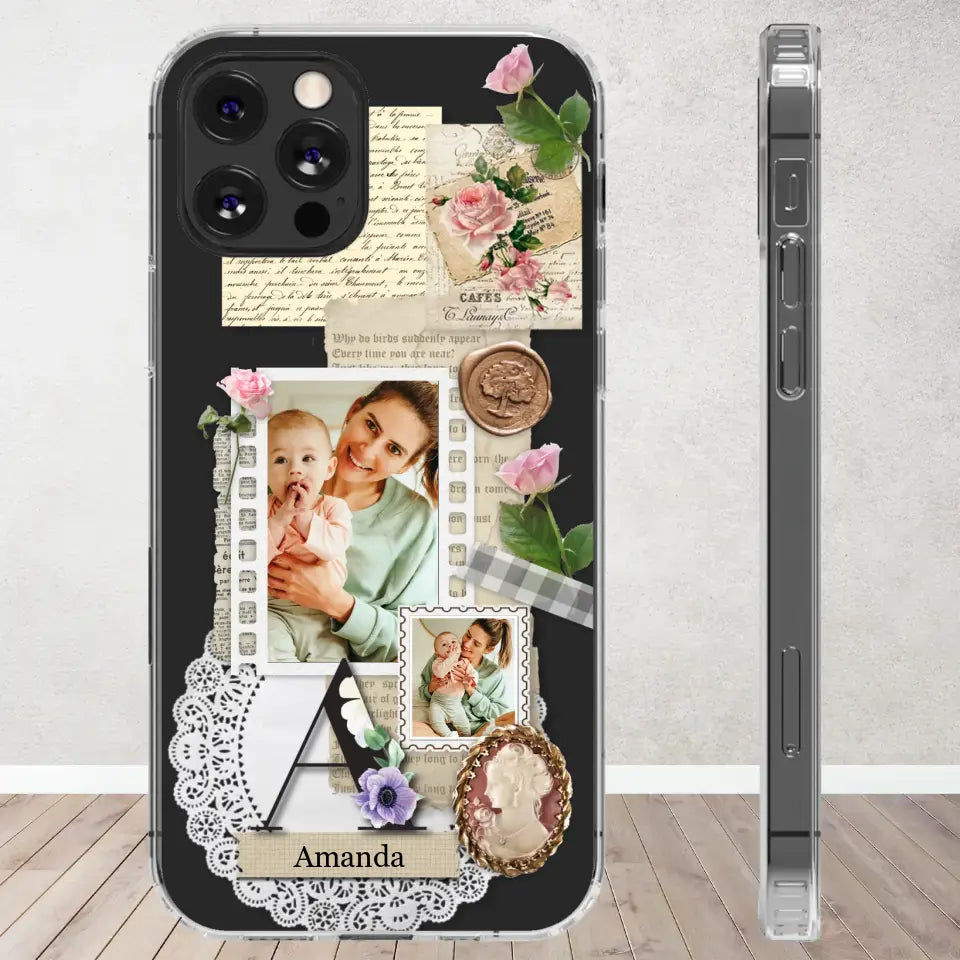 Vintage Mom & Flowers Alphabet - Custom Photo - Personalized Gifts For Mom - Clear Phone Case