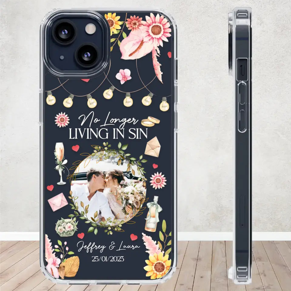 No Longer Living In Sin - Personalized Gifts For Couples - Clear Phone Case