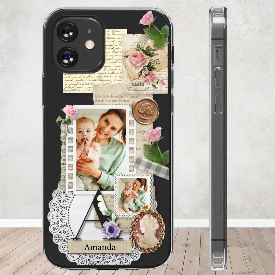 Vintage Mom & Flowers Alphabet - Custom Photo - Personalized Gifts For Mom - Clear Phone Case