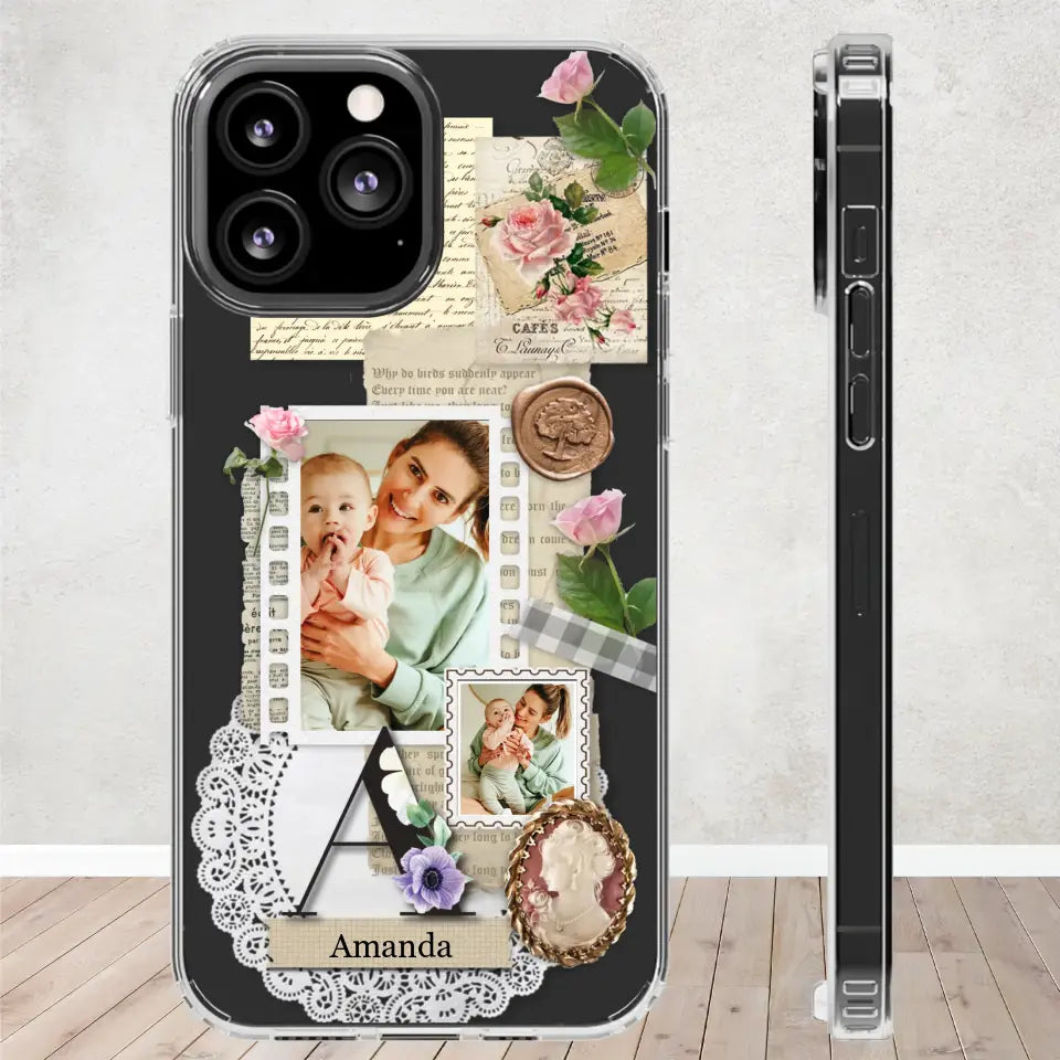 Vintage Mom & Flowers Alphabet - Custom Photo - Personalized Gifts For Mom - Clear Phone Case