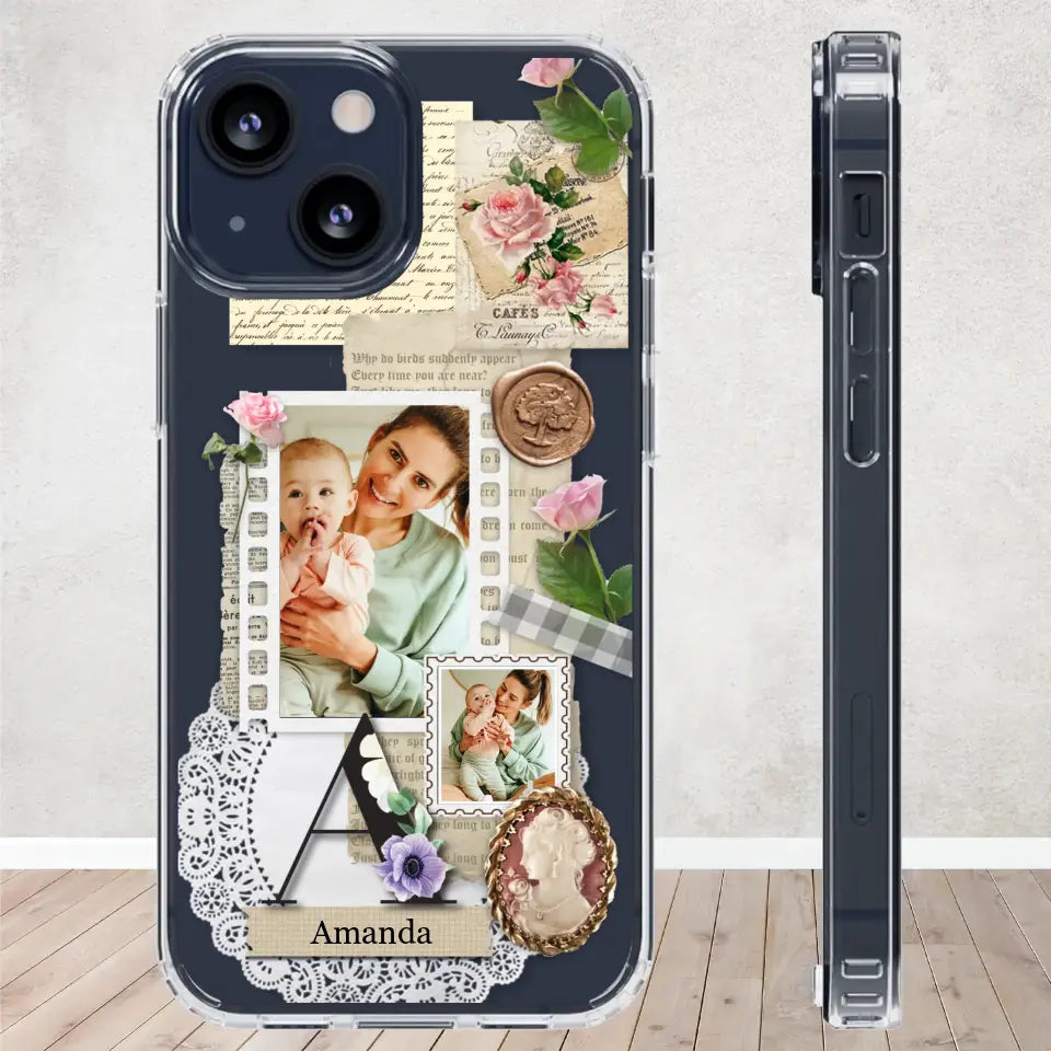 Vintage Mom & Flowers Alphabet - Custom Photo - Personalized Gifts For Mom - Clear Phone Case