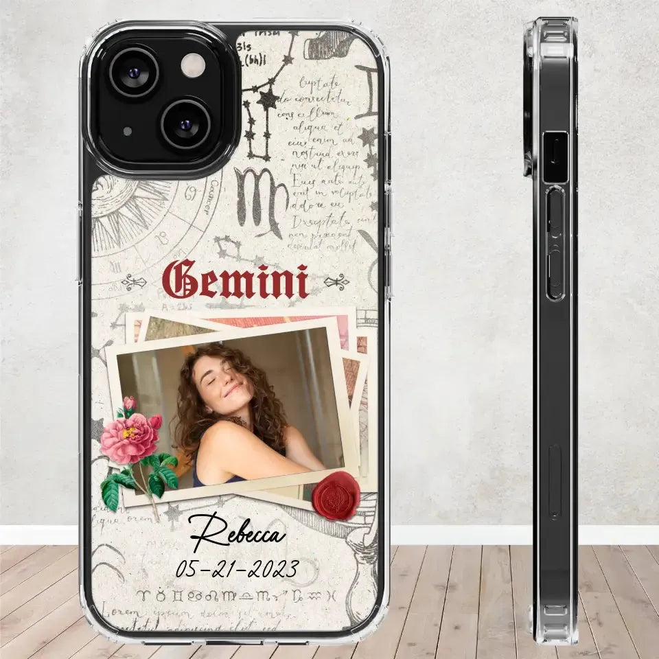 Vintage Zodiac - Custom Photo - Personalized Gifts For Her - Clear Phone Case