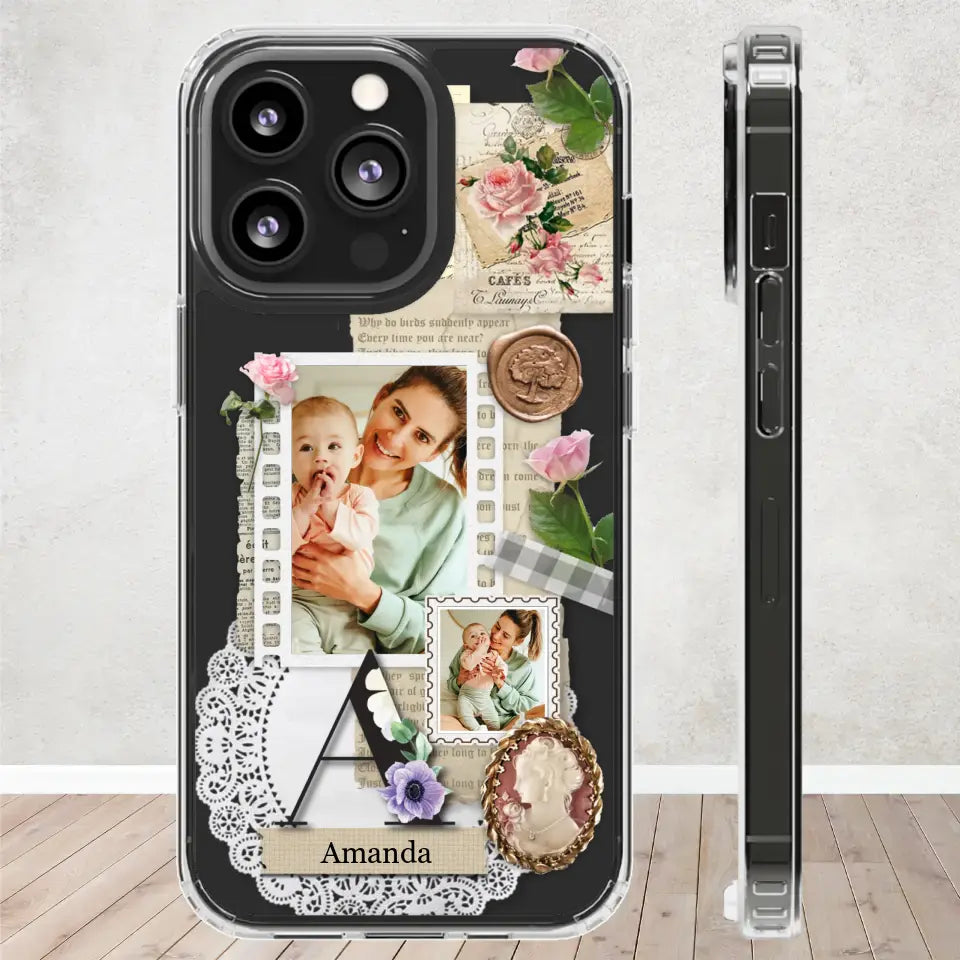 Vintage Mom & Flowers Alphabet - Custom Photo - Personalized Gifts For Mom - Clear Phone Case