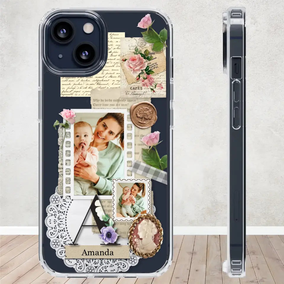 Vintage Mom & Flowers Alphabet - Custom Photo - Personalized Gifts For Mom - Clear Phone Case