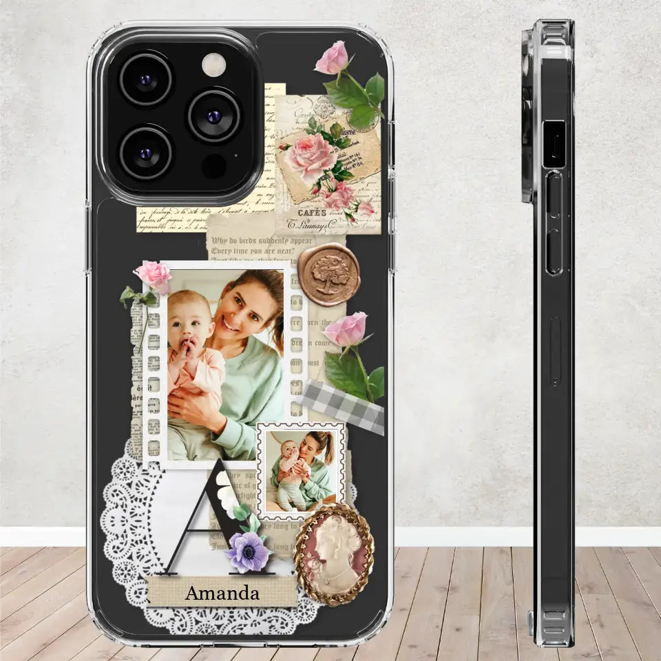 Vintage Mom & Flowers Alphabet - Custom Photo - Personalized Gifts For Mom - Clear Phone Case