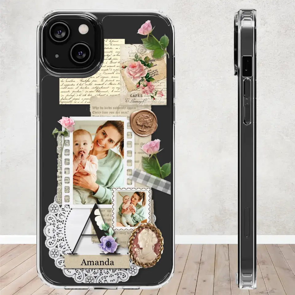 Vintage Mom & Flowers Alphabet - Custom Photo - Personalized Gifts For Mom - Clear Phone Case