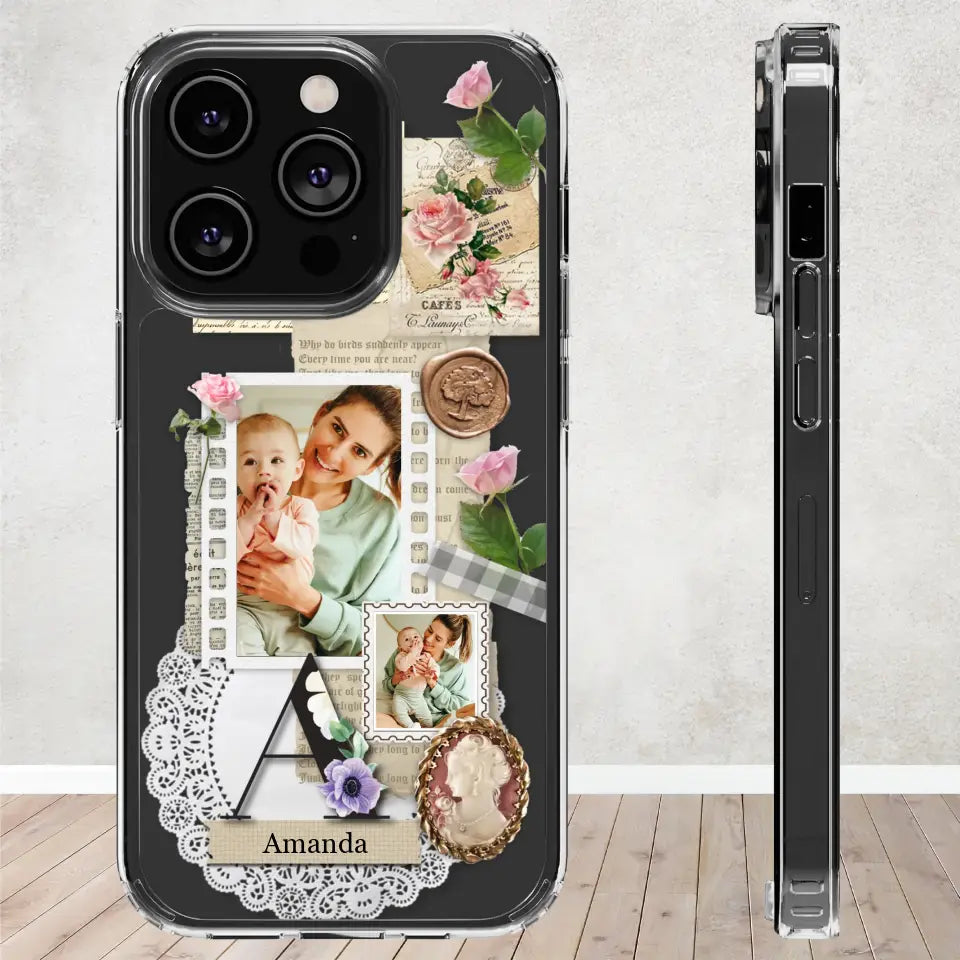 Vintage Mom & Flowers Alphabet - Custom Photo - Personalized Gifts For Mom - Clear Phone Case