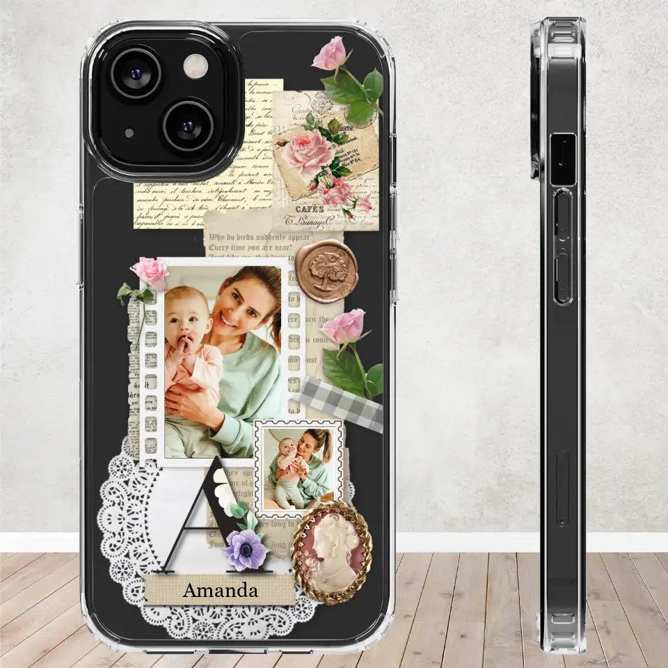 Vintage Mom & Flowers Alphabet - Custom Photo - Personalized Gifts For Mom - Clear Phone Case