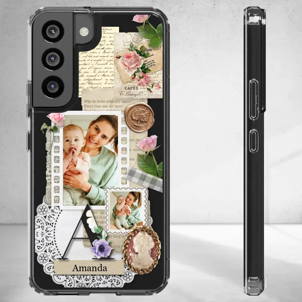 Vintage Mom & Flowers Alphabet - Custom Photo - Personalized Gifts For Mom - Clear Phone Case