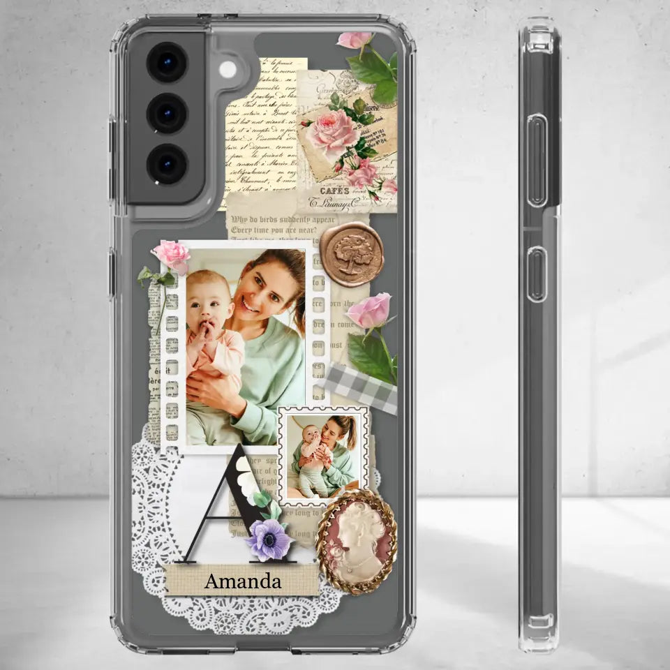 Vintage Mom & Flowers Alphabet - Custom Photo - Personalized Gifts For Mom - Clear Phone Case