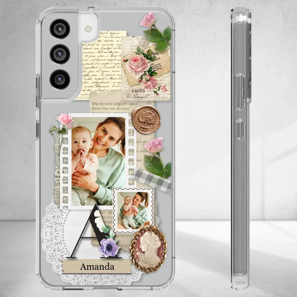 Vintage Mom & Flowers Alphabet - Custom Photo - Personalized Gifts For Mom - Clear Phone Case