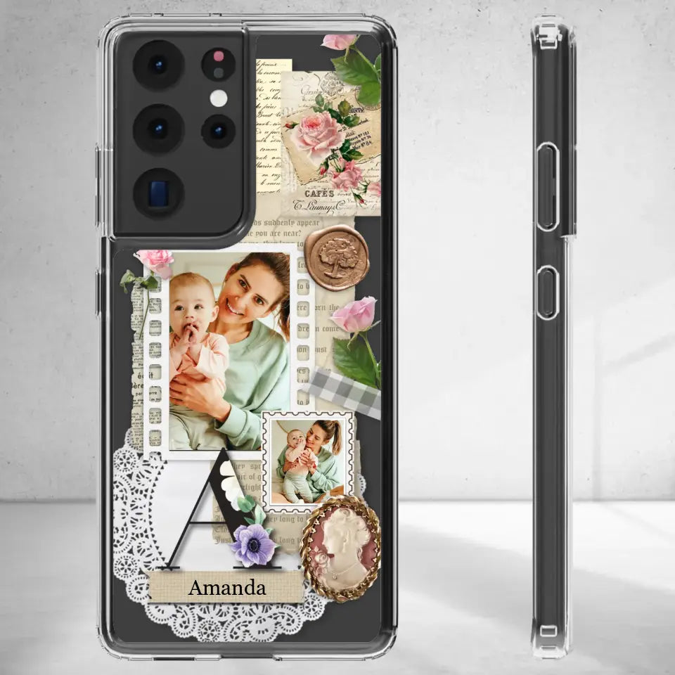 Vintage Mom & Flowers Alphabet - Custom Photo - Personalized Gifts For Mom - Clear Phone Case