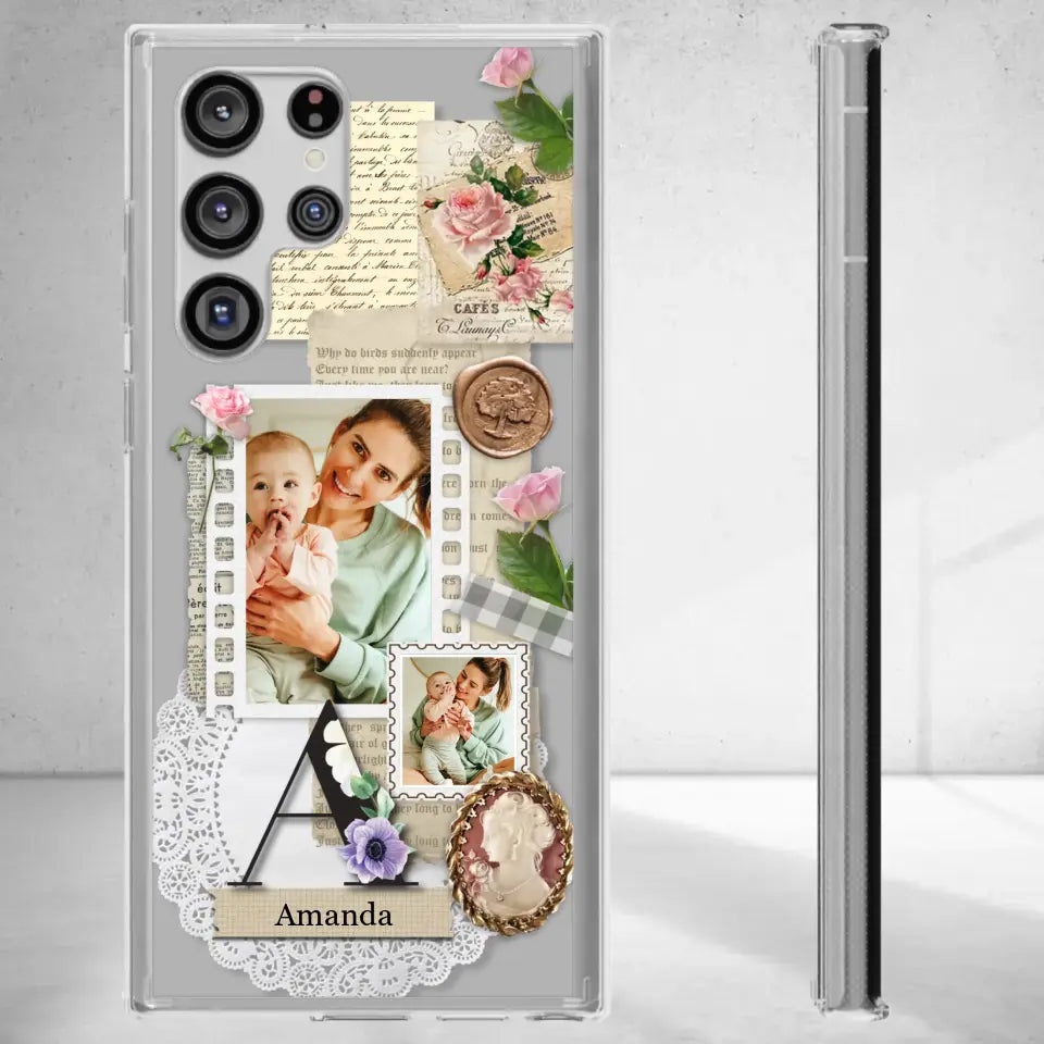 Vintage Mom & Flowers Alphabet - Custom Photo - Personalized Gifts For Mom - Clear Phone Case