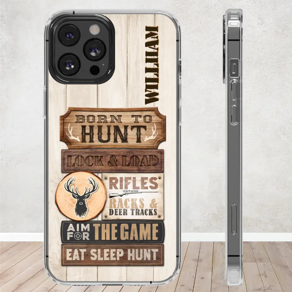 Born To Hunt - Custom Name - Personalized Gifts For Grandpa - Clear Phone Case